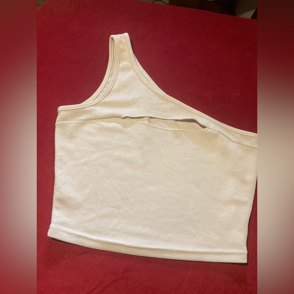 Woman’s shein top size small with chest slit. Tan one sleeve top.